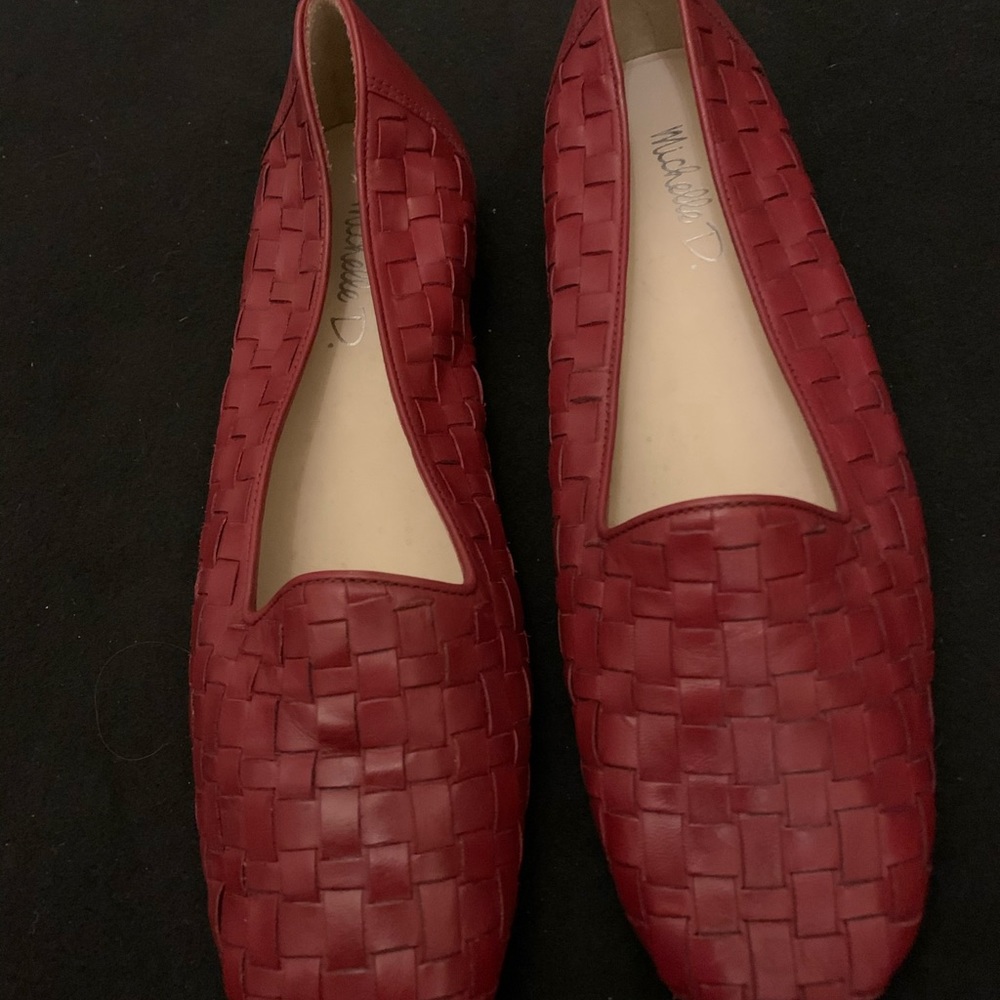 Red leather flats